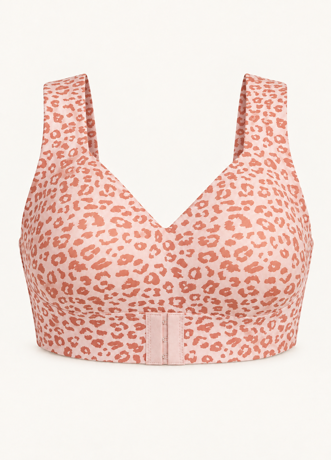 Orlivy Forma Posture Support Bra in Rose Leopard, front product photograph.